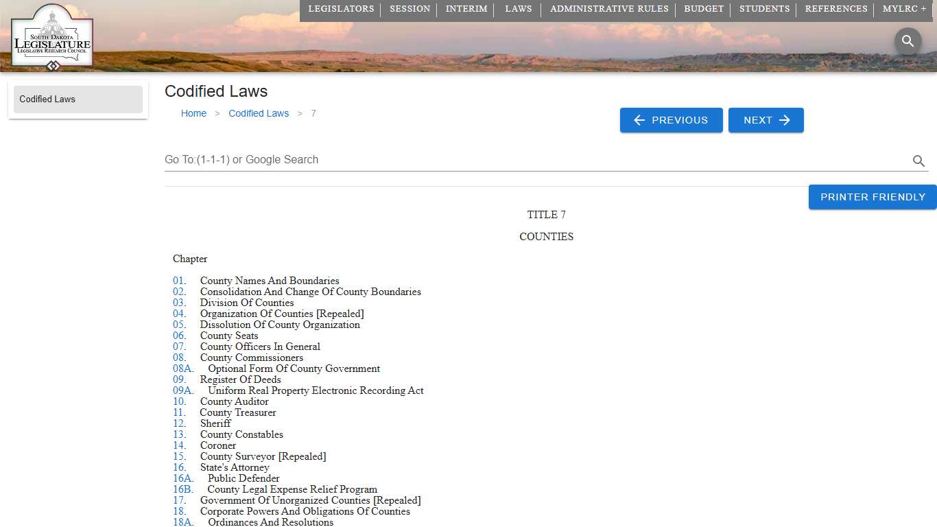 Codified Law 7 | South Dakota Legislature