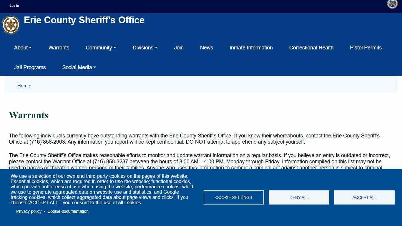 Warrants | Erie County Sheriff's Office