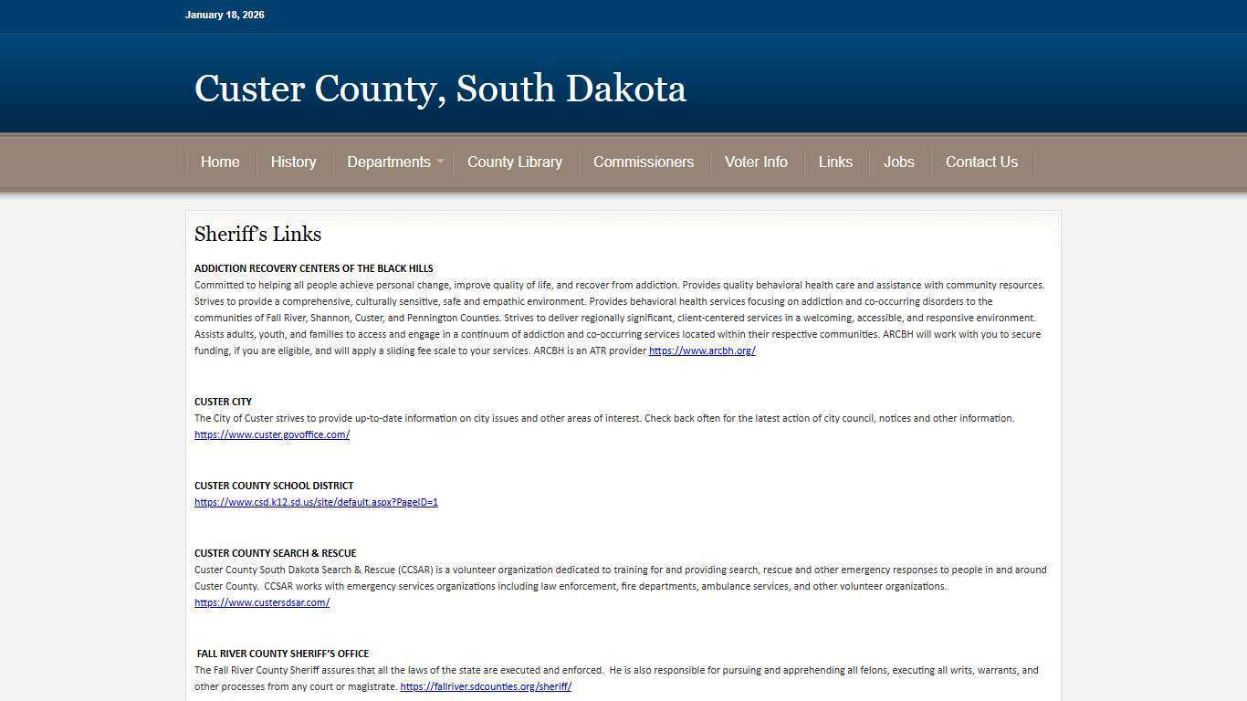 Sheriff's Links - Custer County, South Dakota