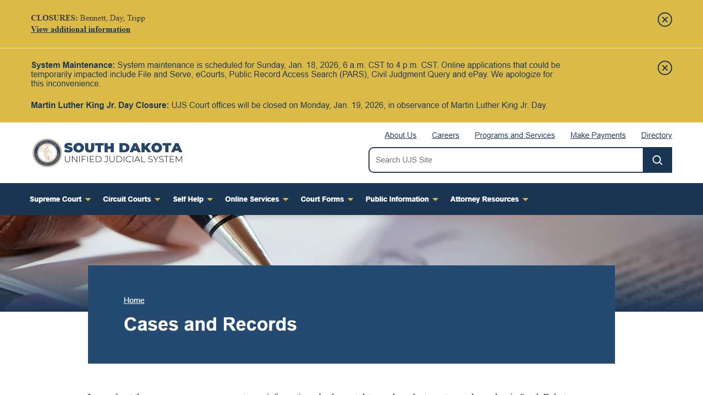 South Dakota Court Records Access | South Dakota Unified Judicial System | SD UJS