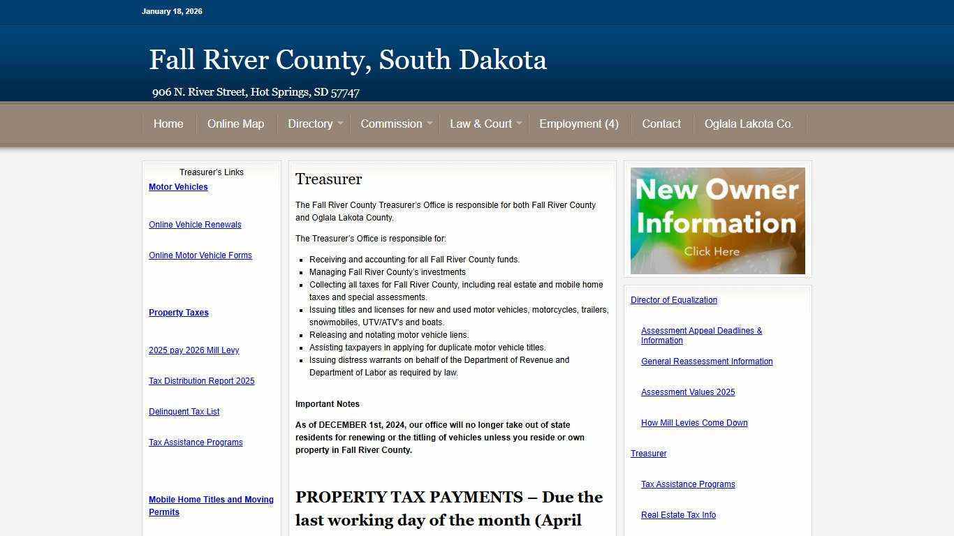 Treasurer - Fall River County, South Dakota